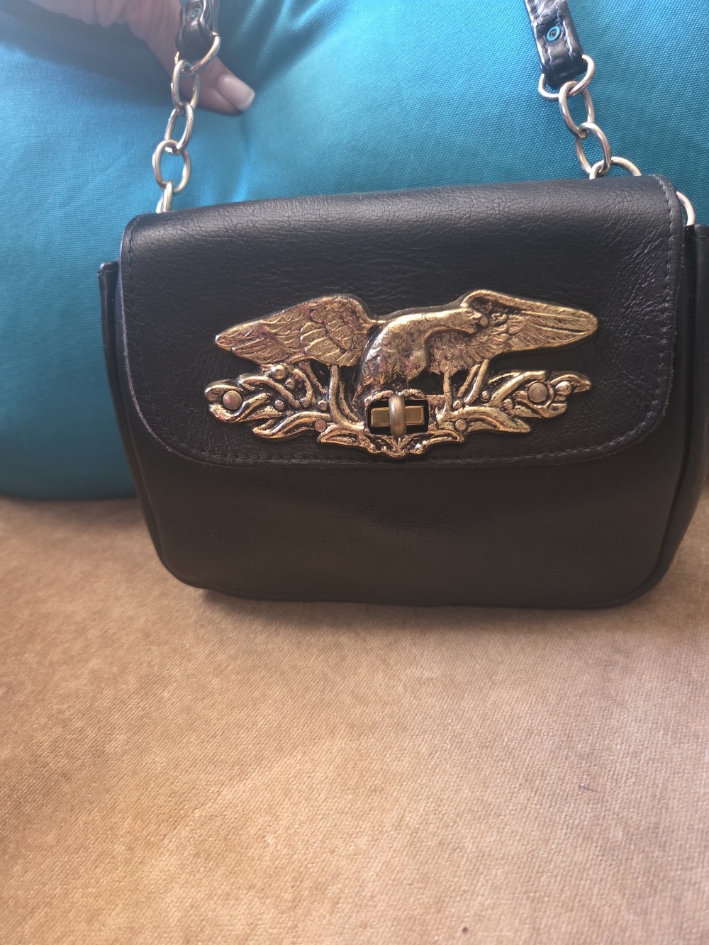 Black Shoulder Bag with Gold Eagle Accent Daveys worchester Mass.